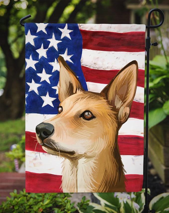 Caroline's Treasures CK6567GF Indian pariah dog American Flag Garden Flag Mailbox Flag Decorative Yard Flag Banner Outside Patio Artwork Yard Flower Beds, Garden Size, Multicolor