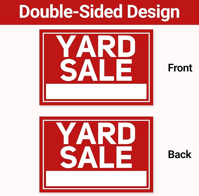 6 Pcs Yard Sale Signs with Stakes, Extra-Large Foldable Yard Sale Sign 24" x 16", Double-Sided Waterproof Business Signage for Yard Sale Kit and Supplies