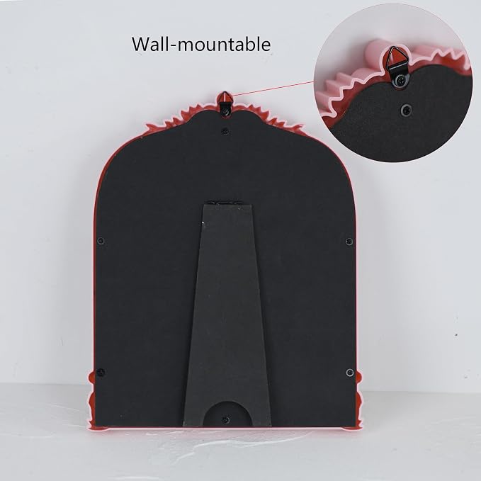 Pink Plastic Arched Makeup Mirror, Standing, Hanging or Wall Mount, Bathroom, Living Room, Bedroom White and Decorative Mirror (Pink-10.6 x 8.6 inch)