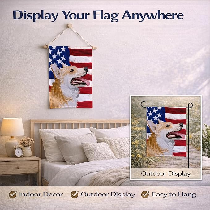 Caroline's Treasures CK6751GF Pembroke Welsh Corgi American Flag Garden Flag Mailbox Flag Decorative Yard Flag Banner Outside Patio Artwork Yard Flower Beds, Garden Size, Multicolor