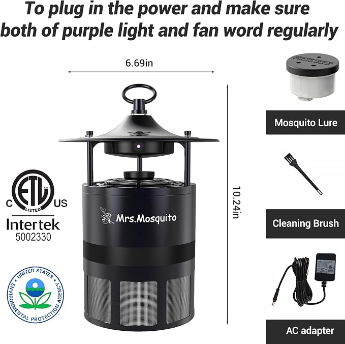 Outdoor Mosquito Trap – Premium Stainless Steel Insect Killer with UV Light & Octenol Lure, Rainproof, Ultra-Quiet, 15,000-Hour Lamp Life, Safe for Family & Pets