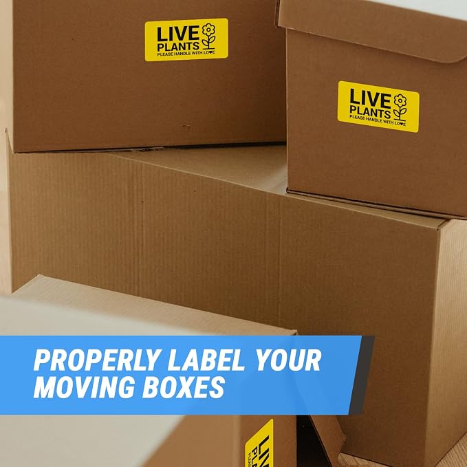Live Plants Labels, 4 x 2 Inch, Yellow, 300 Labels | Handle with Love Messaging, Shipping & Handling Instructions, Live Animals & Airline Cargo, Stickers