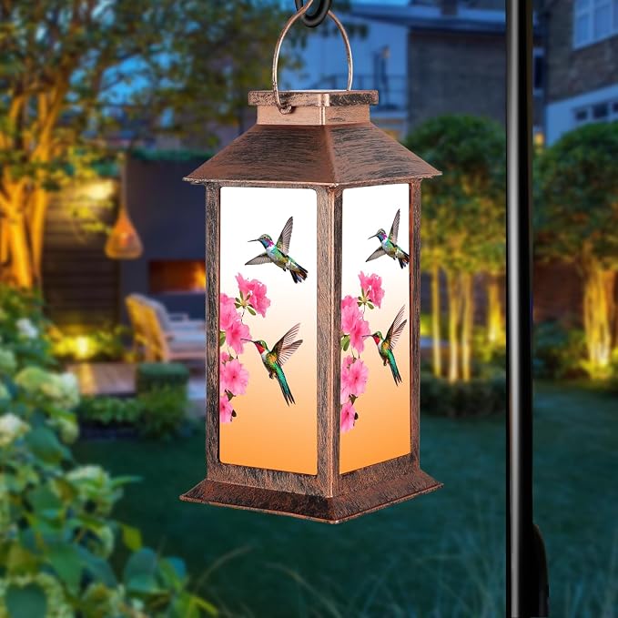 Hummingbird Solar Lanterns Outdoor Waterproof Garden Decor Birthday Gifts for Women Mom Grandma Sister, Hanging LED Plastic Solar Lights Outside Gardening Decorations for Yard Patio Backyard Lawn
