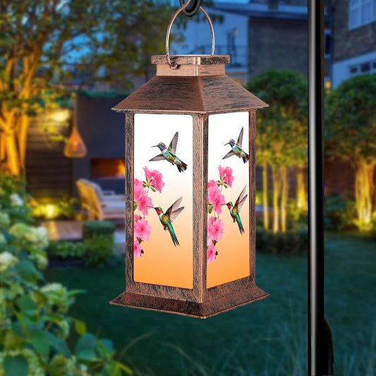 Hummingbird Solar Lanterns Outdoor Waterproof Garden Decor Birthday Gifts for Women Mom Grandma Sister, Hanging LED Plastic Solar Lights Outside Gardening Decorations for Yard Patio Backyard Lawn