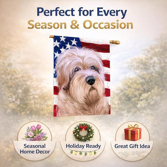 Caroline's Treasures CK6508CHF Dutch Smoushond Dog American Flag House Flag Large Porch Sleeve Pole Decorative Outside Yard Banner Artwork Wall Hanging, Polyester, House Size, Multicolor
