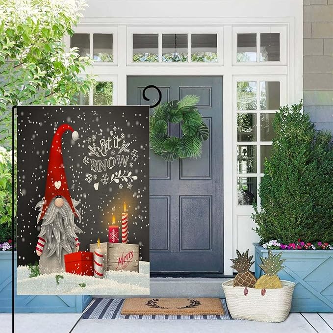 EMMTEEY Let It Snow Garden Flag Cute Gnome Let It Snow Burlap Garden Flags 12.5X18 Small Yard Flags Double Sided Winter Garden Flag Garden Flags for Outside for Winter Christmas Decoration