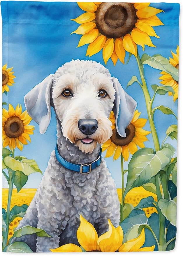 Caroline's Treasures DAC6021CHF Bedlington Terrier in Sunflowers House Flag Large Porch Sleeve Pole Decorative Outside Yard Banner Artwork Wall Hanging, Polyester, House Size, Multicolor
