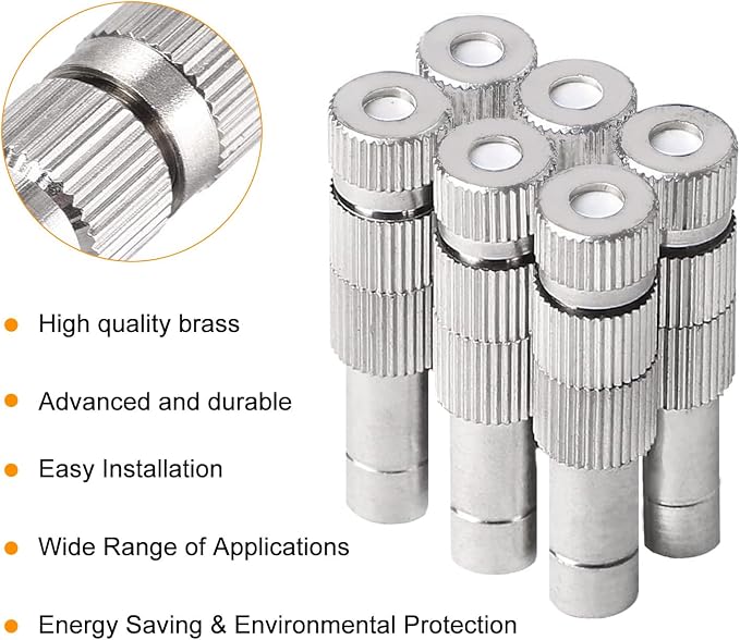 20pcs Brass Mister Nozzles, 6mm Misting Nozzles for Outdoor Cooling System, Landscaping, Air Humidification, Greenhouse Irrigation (with Filter, 0.024"/0.6mm Orifice)