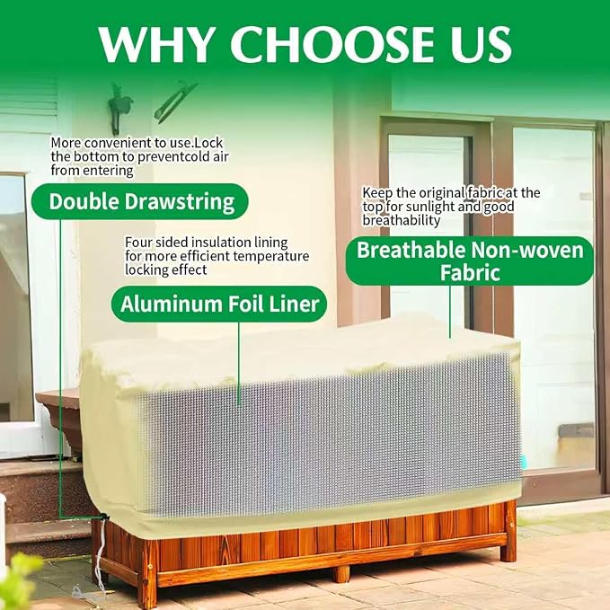 2 Pack 59" x 35" x 17" Upgraded Insulation Raised Garden Bed Cover with Thermal Aluminum Film Liner, Rectangular Plant Covers Freeze Protection Outdoor Winter Plants Frost Covers Blanket