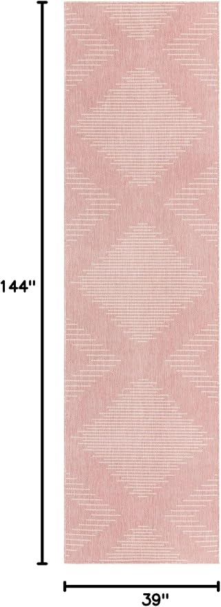 Unique Loom Outdoor Modern Collection Area Rug - Tambor (3' 3" x 12' Runner, Pink/ Ivory)