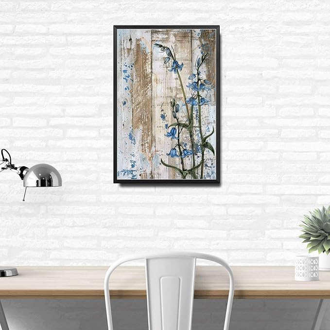 Metal Sign Tin Sign Vintage Wall Art Shabby Chic Bluebell Tin Sign for Woodland Enchantment Rustic Wall Art and Distressed Wood Panels Decor Outdoor for Home Decor 6×8 Inches with Metal Frame