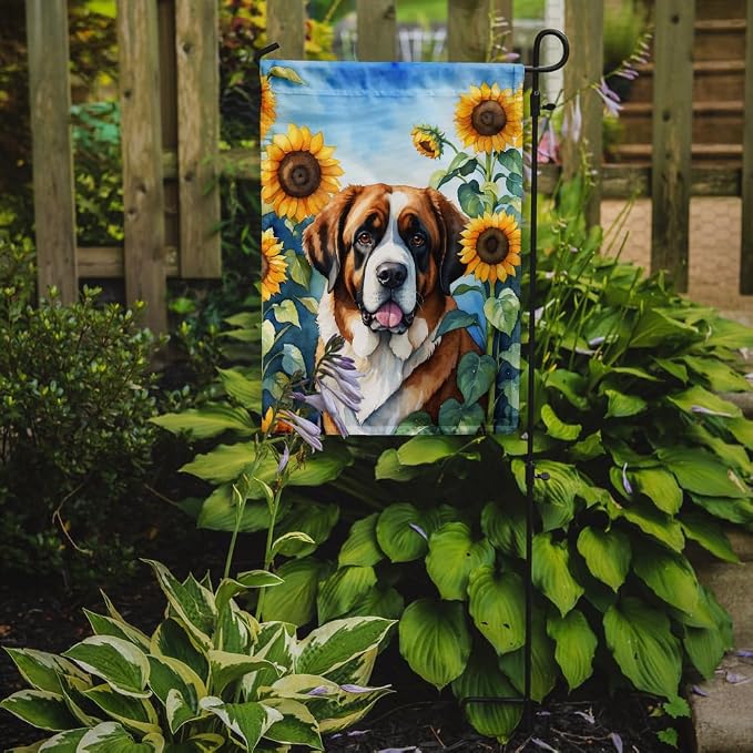 Caroline's Treasures DAC6151GF Saint Bernard in Sunflowers Garden Flag Mailbox Flag Decorative Yard Flag Banner Outside Patio Artwork Yard Flower Beds, Garden Size, Multicolor