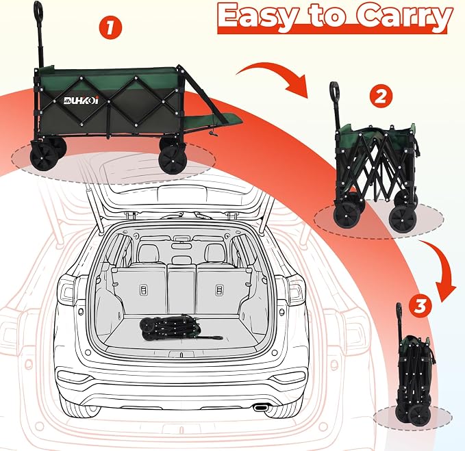 Foldable Wagon with Tailgate,12 lb Lightweight Small Utility Cart | Garden, Grocery, Beach, Camping, Portable Use, Green