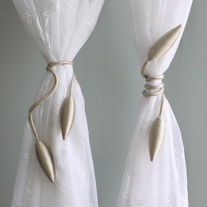 Valea Home 2 Pieces Curtain Tiebacks Clips Creative Window Drape Twist Tie Backs European Style Custom Made Curtain Holders Decorative Draperies Holdbacks, Beige