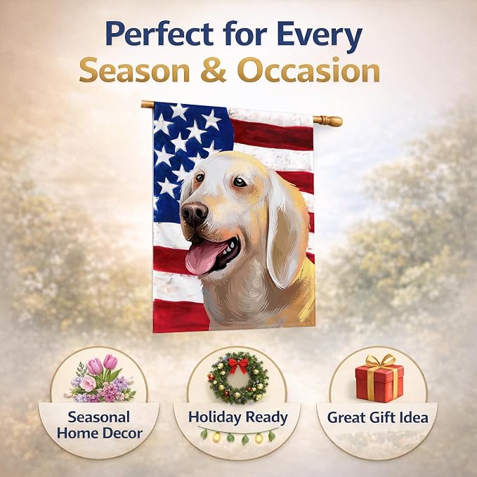 Caroline's Treasures CK6435CHF Billy Dog American Flag House Flag Large Porch Sleeve Pole Decorative Outside Yard Banner Artwork Wall Hanging, Polyester, House Size, Multicolor