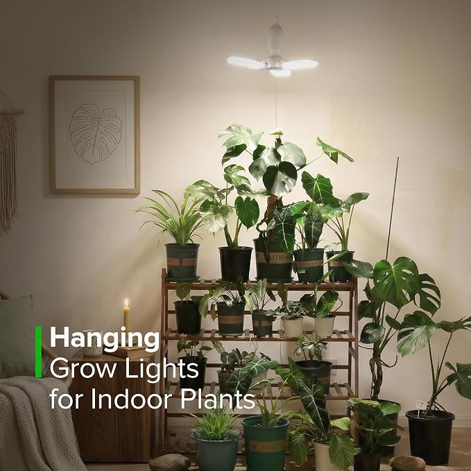 SANSI Hanging Grow Lights for Indoor Plants, 30W Hanging Plant Light with Timer, Adjustable 3-Panels, Full Spectrum, 4700LM, 4000K Daylight, Pendant Grow Light, 16.4FT Power Cord for Tall Large Plants