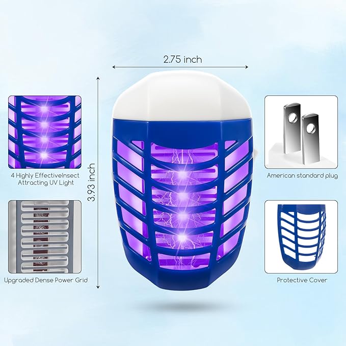 2026 Upgraded Bug Zapper Indoor Plug in, Whisper-Quiet Mosquito Zapper for House, Electric Fly Killer Trap with UV Light, Fruit Fly Gnat Killer Lights for Kitchen Bedroom, 4 Pack