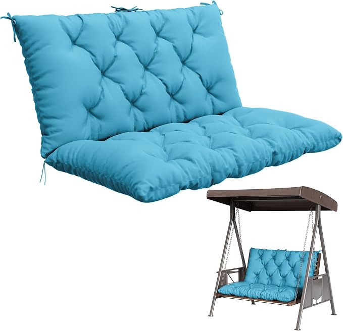 Porch Swing Cushion with Backrest,Waterproof Bench Cushion for Outdoor Furniture,2-3 Seater Replacement Thickened 5 in swing cushion,with Ties,Patio,Outdoor,Backyard and Garden (Lake Blue,40x40 in)