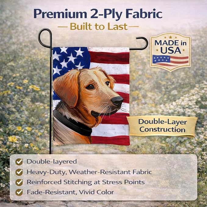 Caroline's Treasures CK6691GF Schiller hound Dog American Flag Garden Flag Mailbox Flag Decorative Yard Flag Banner Outside Patio Artwork Yard Flower Beds, Garden Size, Multicolor