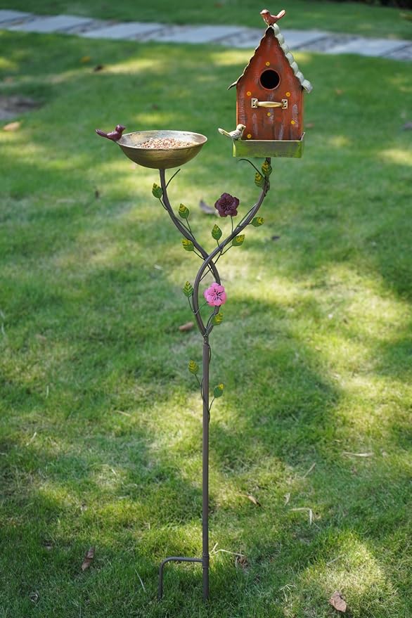 HLQMFHT 56" H Bird Baths for Outdoors,Metal Bird Bath,Birdhouse Garden Stakes,Birdhouses for Outdoors,Garden Yard Decor
