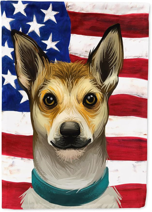 Caroline's Treasures CK6632CHF Norwegian Lundehund Dog American Flag House Flag Large Porch Sleeve Pole Decorative Outside Yard Banner Artwork Wall Hanging, Polyester, House Size, Multicolor