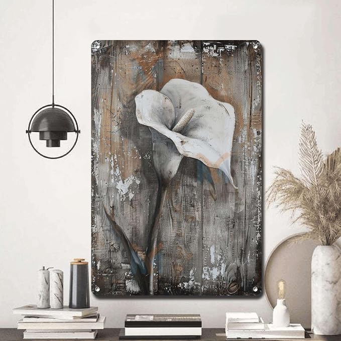 Metal Sign Tin Sign Vintage Wall Art Antique Elegance Calla Lily Tin Sign for Shabby Chic Interiors Rustic Charm and Corrosion Resista Tin Signs Gardening for Pub 6×8 Inches