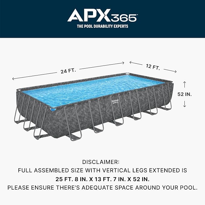 Bestway APX 365 24' x 12' x 52" Above Ground Pool Set with Sand Filter Pump | Long-Lasting All-Season Swimming Pool with Galvanized Steel Frame - Ladder, Cover, and Polysphere Filtration Balls Included