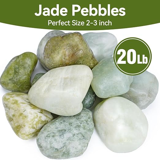 Pulovin 20 lbs Jade Pebbles for Indoor Plants, 2-3 Inch Polished River Rocks, Decorative Garden Rocks Outdoor Landscaping, Large Natural Stone for Walkways, Yard, Vases, Crafts