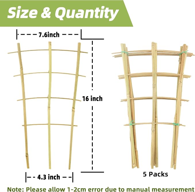 5 Pack 16" Bamboo Trellis for Climbing Plants-Natural Garden Ladder Fan -Shaped Plants Support Trellis for Potted Plant Decor in Door