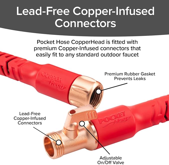 Pocket Hose 75 FT Copper Head Expandable Garden Hose with Pocket Pivot, No Tangles, AS SEEN ON TV, 360° Swivel, Tri-Tex Tubing, Force Field Jacket, Lead-Free, No-Kink, Anti-Burst w/APT