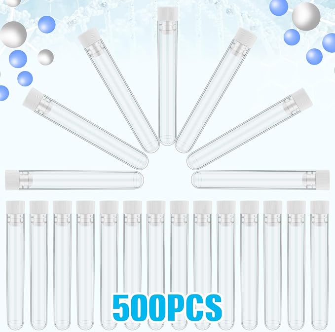 Xuhal 500 Pcs Test Tubes 10 ml Clear Plastic Test Tubes with Caps 16 x 100 mm Small Propagation Tubes for Scientific Experiments Plant Propagation Powder Spices Candy Storage