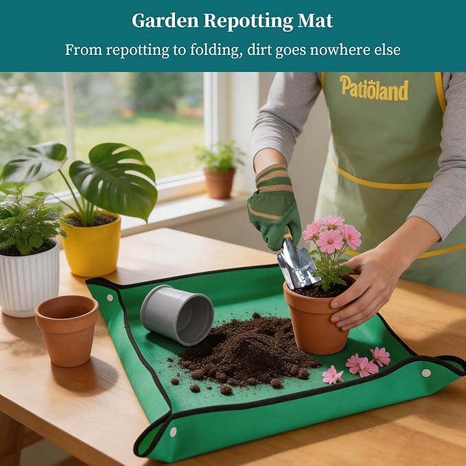 Green Garden Tool Sets 26-Piece, Ergonomic Gardening Hand Tools Kit with Non-Slip Rubber Grip, Garden Handbag, Kneeling Pad, Repotting Mat for Indoor Plants&15 Plant Tags, Garden Gifts for Women Men