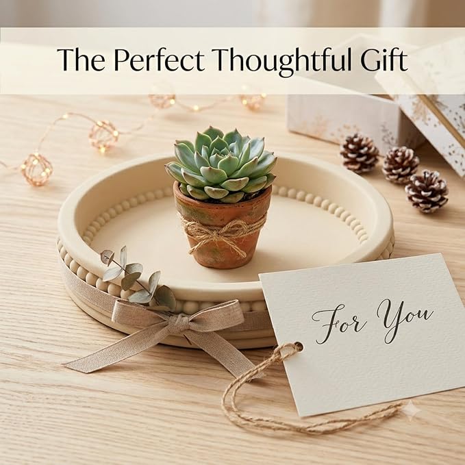 11" Round Concrete Decorative Centerpiece Tray for Coffee Table Beige | Modern minimalist centerpiece tray for coffee table, living room, dining & office storage display, sturdy tabletop home decor