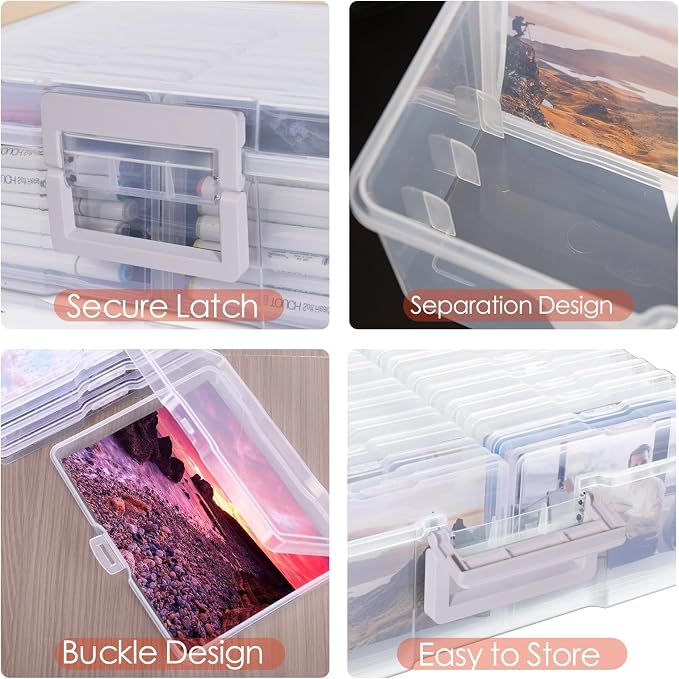 Photo Storage Box 5" x 7", Extra Large Photo Storage Container | 18 Inner Cases, Clear Picture Box with Handle, Seeds Organizer for Pictures, Arts, Crafts, Sewing, Stickers, Office Supplies