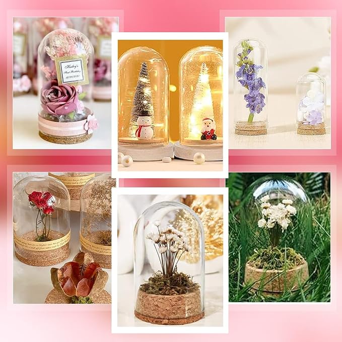 PH PandaHall 4pcs Cloche Glass Dome Clear Glass Display Dome with Cork Base Glass Decorative Jars Bottles for Display Collectibles Figurine Flower Storage Christmas Party Favor Decoration 3.15x5inch