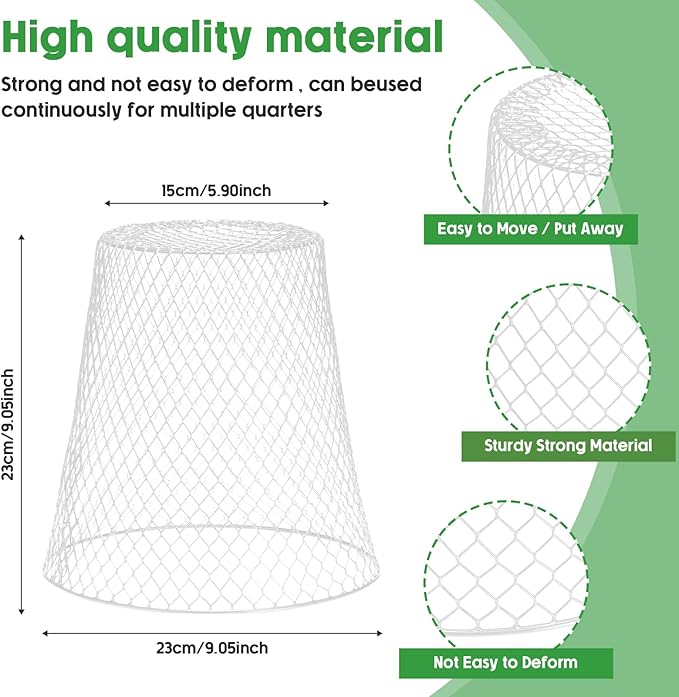 Geosar 30 Pcs 9 Inch Chicken Wire Cloche Plant Protector Cover Metal Garden Cloche Netting Protection Cages Vegetables Flowers with Garden Stakes Avoiding Chicken Rabbit Squirrels Birds (White)