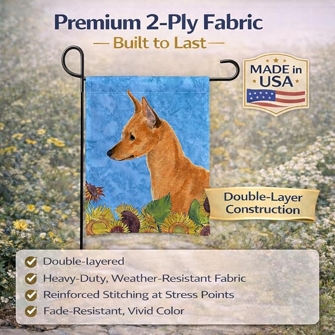 Caroline's Treasures SS4235GF Min Pin in Summer Flowers Garden Flag Mailbox Flag Decorative Yard Flag Banner Outside Patio Artwork Yard Flower Beds, Garden Size, Multicolor