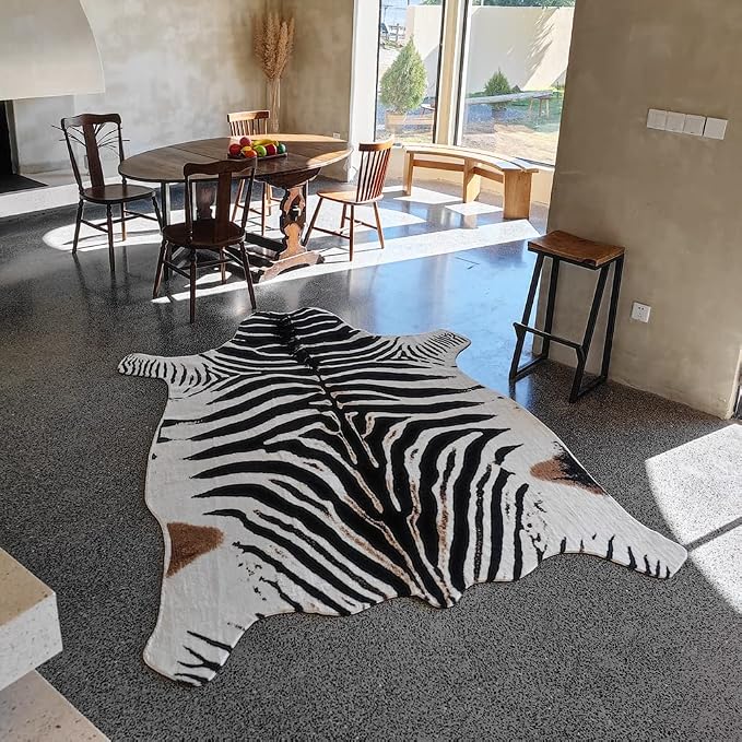 rugoo Zebra Print Rug 6.4 ft x 8.5 ft Black and White Animal Print Area Faux Fur Mat Carpet for Living Room Bedroom Nursery Sofa