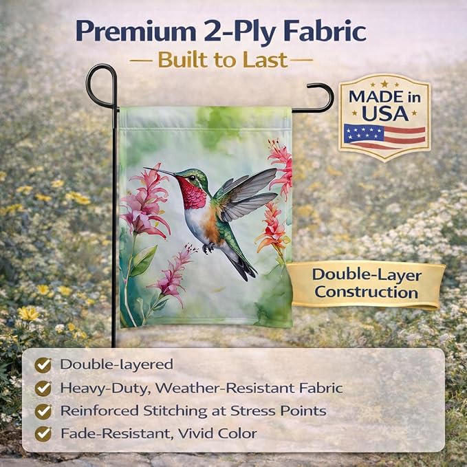 Caroline's Treasures Broadtailed Hummingbird Garden Flag Mailbox Flag Decorative Yard Flag Banner Outside Patio Artwork Yard Flower Beds, Garden Size, Multicolor