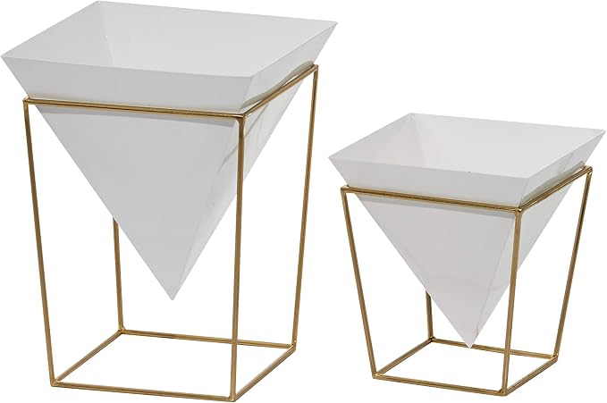 CosmoLiving by Cosmopolitan Metal Indoor Outdoor Planter with Removable Stand, Set of 2 14", 10"H, White
