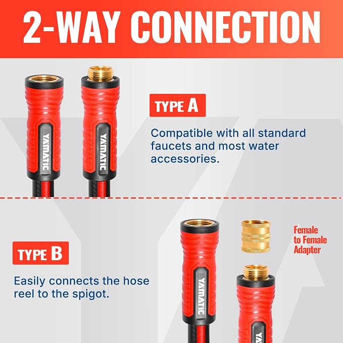 YAMATIC Short Garden Hose 15 ft x 5/8 in, Female to Female Leader Hose Extension 2 in 1 Dual Use with Solid Brass Connector, Lightweight All-Weather for Water Hose Reel