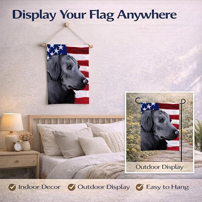 Caroline's Treasures CK6526GF Flat-Coated Retriever American Flag Garden Flag Mailbox Flag Decorative Yard Flag Banner Outside Patio Artwork Yard Flower Beds, Garden Size, Multicolor