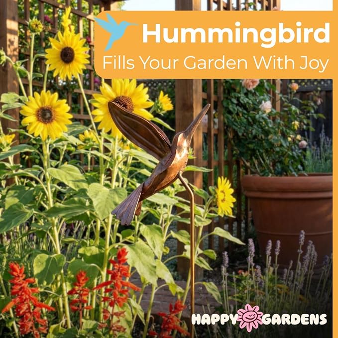 Flamed Copper Hummingbird Garden Ornament
