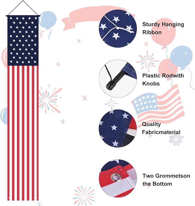 4th of July Decorations Hanging Porch Sign Banners Patriotic Decorations for Patriotic Events Memorial Day Flag Independence Veterans Labor Armed Forces Decor Hanging Banner Red White Blue Decorations