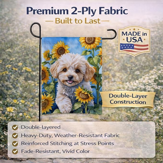 Caroline's Treasures DAC6118GF Maltipoo in Sunflowers Garden Flag Mailbox Flag Decorative Yard Flag Banner Outside Patio Artwork Yard Flower Beds, Garden Size, Multicolor