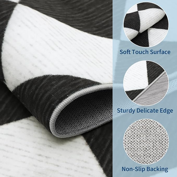 GarveeHome Black and White Area Rugs 8x10 Living Room Checkered Washable | Large Rug Soft Non Slip Backing Floor Mat Carpet Indoor Thin Rug for Bedroom Dining Room Playroom Nursery Home Decor