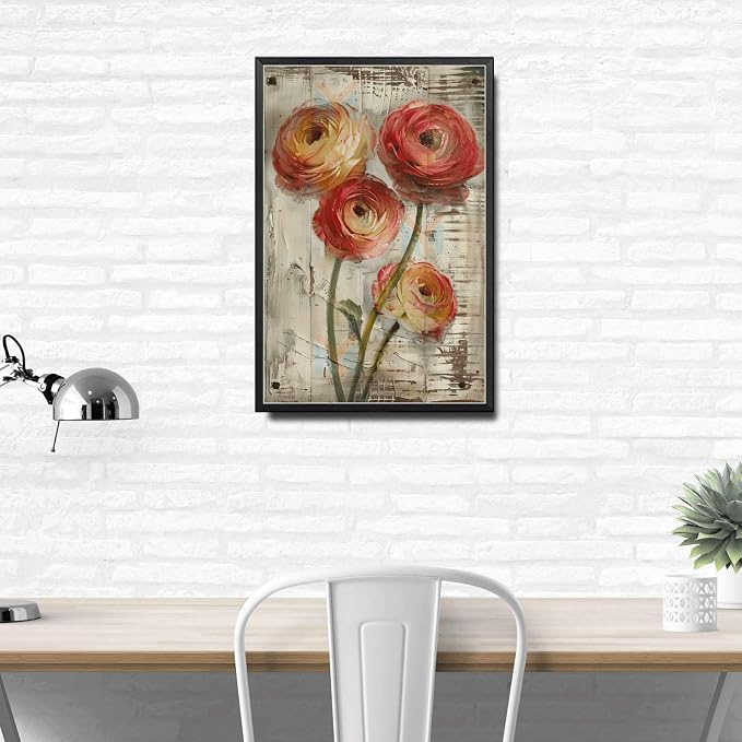 Metal Sign Tin Sign Vintage Vintage Ruffled Ranunculus Tin Sign for Shabby Chic Interiors Rustic Elegance and Corrosion Resis Tin Signs for Women for Restaurant 6×8 Inches with Metal Frame