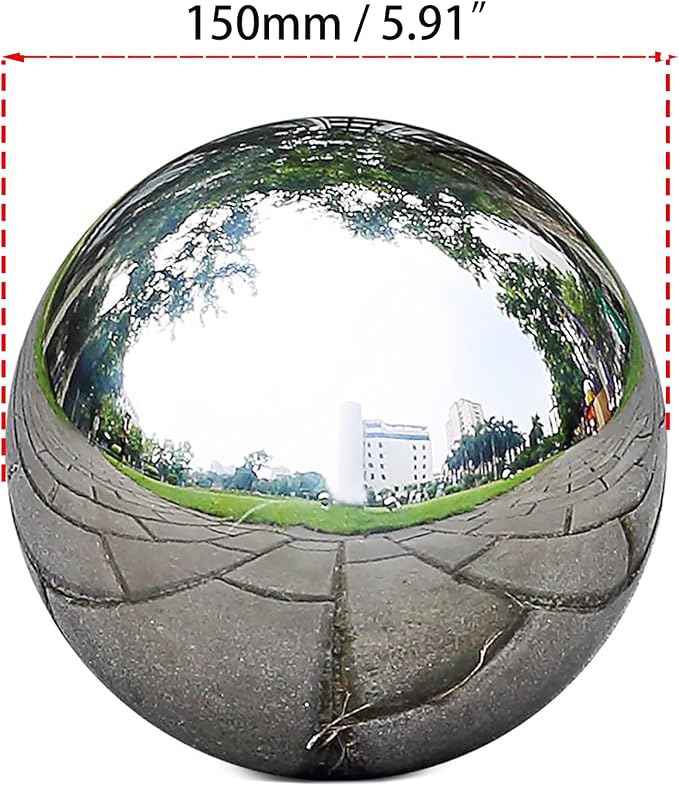 5.9 Inch/150mm Stainless Steel Hollow Ball Smooth Gazing Mirror Ball for Decorating Home and Garden