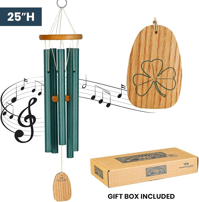 Woodstock Wind Chimes Garden Decor for Outside Outdoor Patio Decor, Front Porch Decor, (25") Chimes of Ireland Green Wind Chime, Wind Chimes for Garden (WCCI)