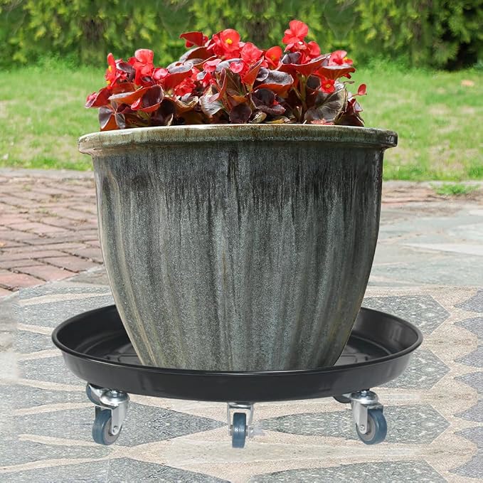 20" Heavy Duty Plant Dolly with Wheels, 380lbs Metal Rolling Plant Stand with Casters, Round Wheeled Planter Caddy Roller Base Carry Potted Tree Flower Pot for Indoor Outdoor Garden, 3 Pack, Black